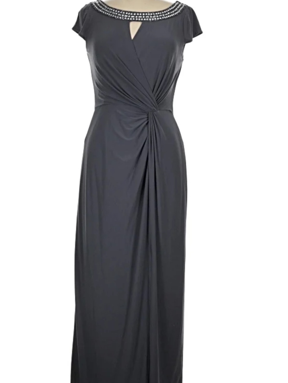 Alex Evenings Cap Sleeve Maxi Wedding/Prom Dress, Embellished Neck Twist size 12